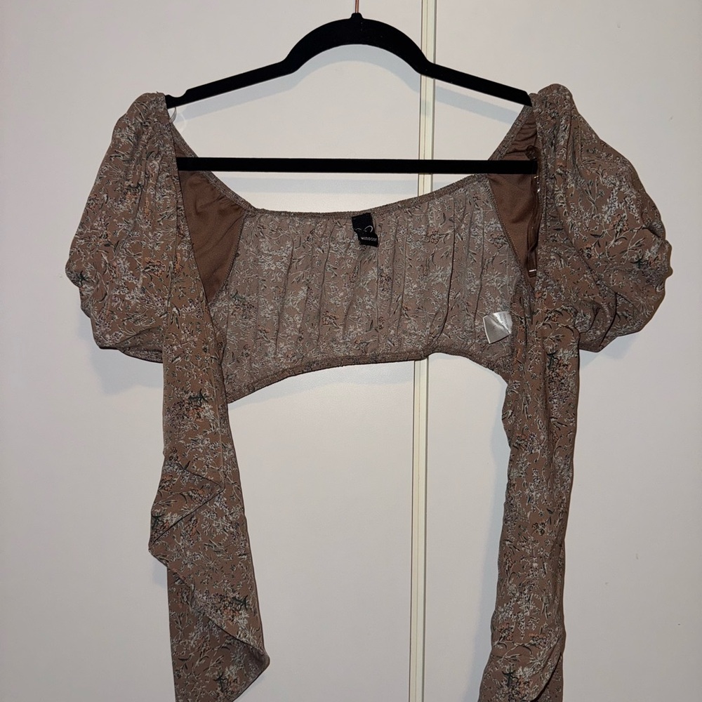 Windsor Brown Puff Sleeve Crop Blouse